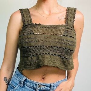NEW! Aerie Women's Olive Green Crochet Bralette Crop‎ Top